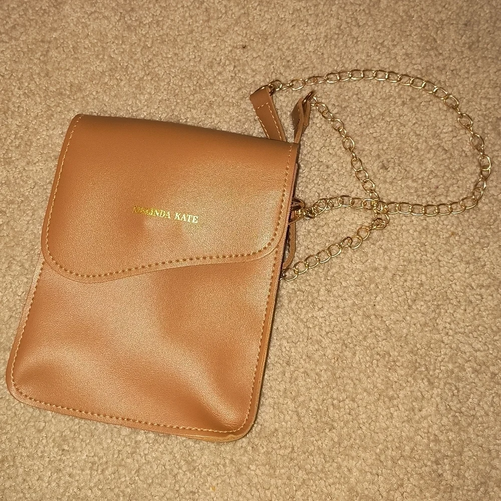 Brown Clutch with Chain Strap and Leather Material
